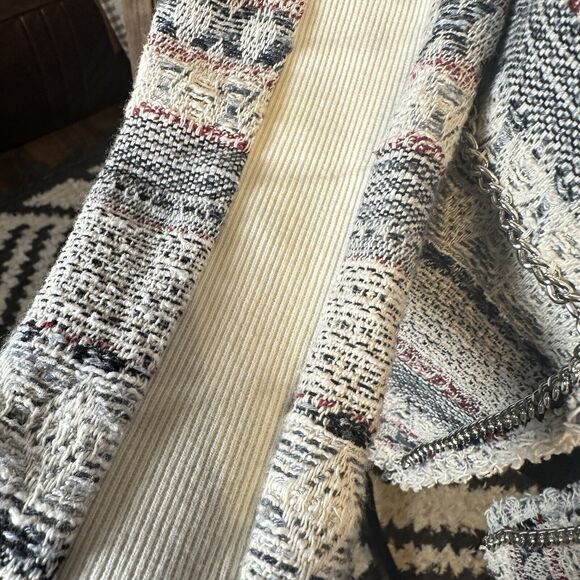 REBECCA TAYLOR Tweed Pattern Evening Jacket Navy Chain NICE Size 4 - Picture 11 of 13